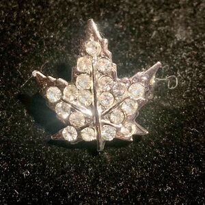 Vintage Maple Leaf Pin Brooch White Stones
